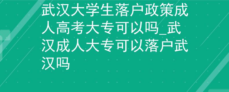 武汉大学生落户政策成人高考大专可以吗_武汉成人大专可以落户武汉吗