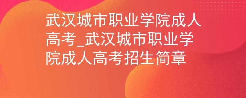 武汉城市职业学院成人高考_武汉城市职业学院成人高考招生简章