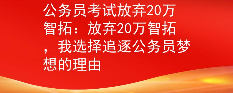 公务员考试放弃20万智拓：放弃20万智拓，我选择追逐公务员梦想的理由